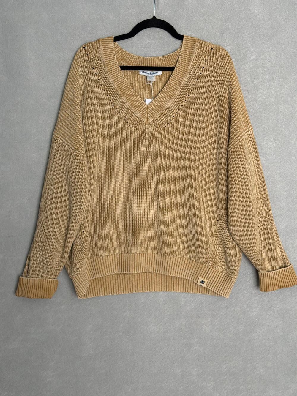 Tommy Bahama Indigo Palms Sweater Salt Wash in Golden Honey Women's XL NEW
